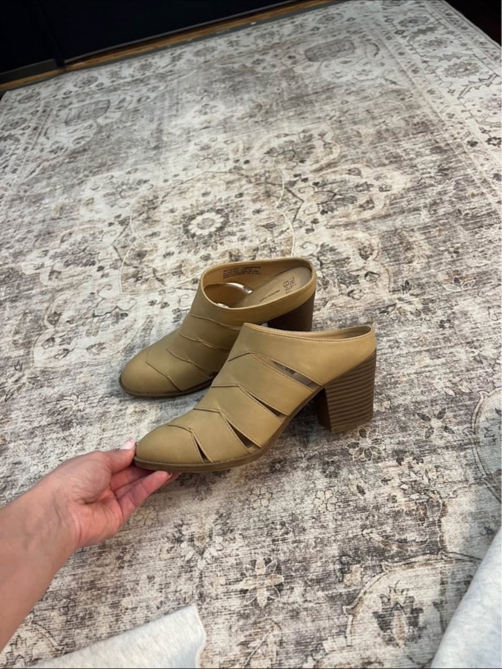 Time and Tru Tan Cutout Block Heel Mules